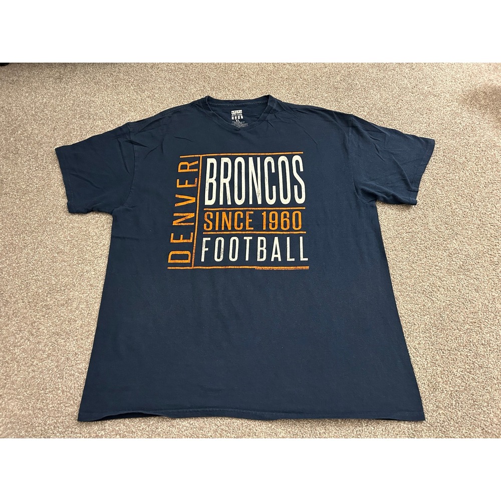 Junk Food Denver Broncos T-Shirt Mens XL Navy Blue Excellent Graphic V-Neck NFL